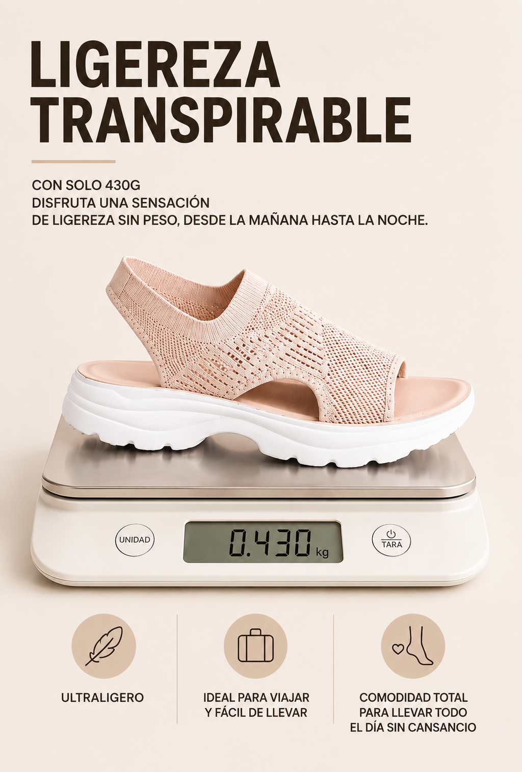 Sandalias de plataforma transpirables de malla para mujer