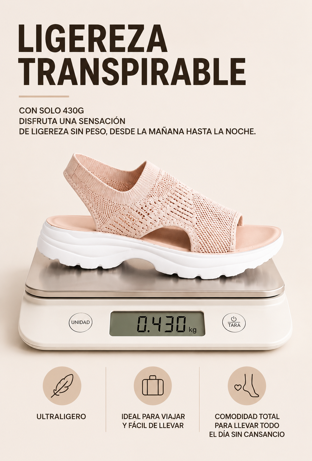 Sandalias de plataforma transpirables de malla para mujer