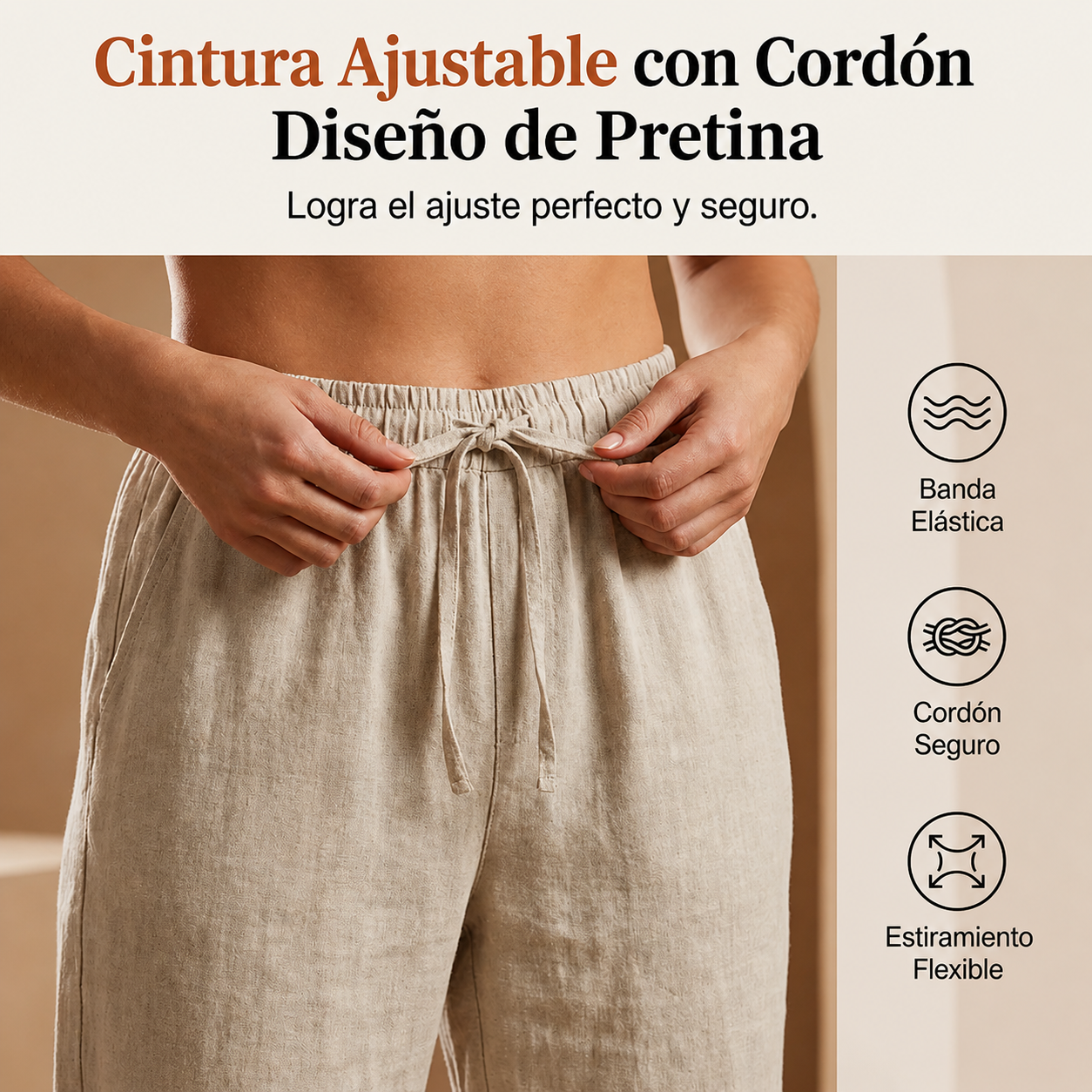 Pantalones capri informales de algodón y lino para mujer