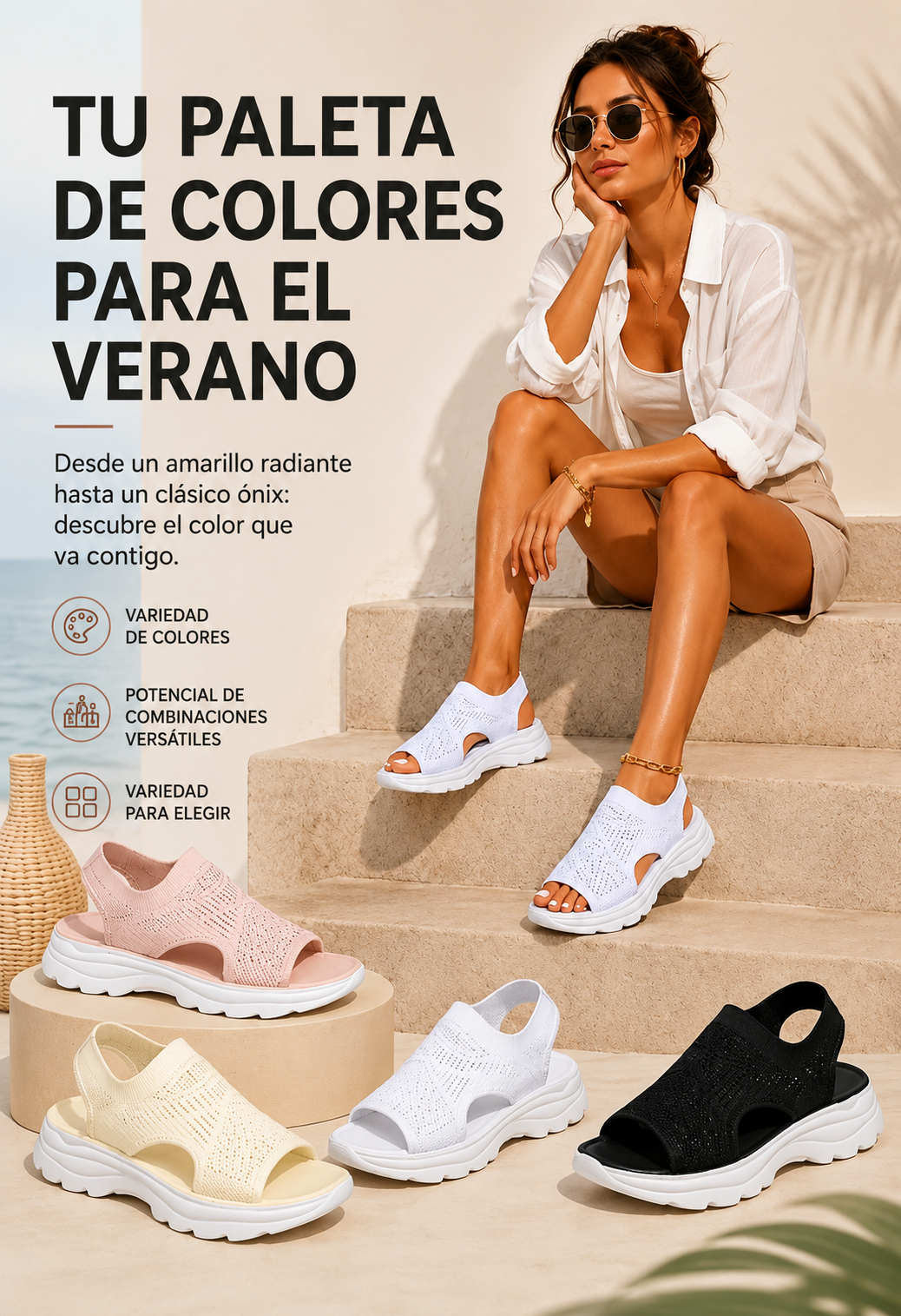 Sandalias de plataforma transpirables de malla para mujer