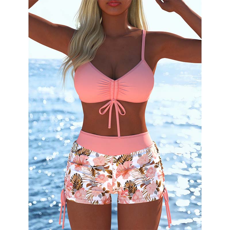 📢📢Último día: ¡50 % de descuento! ⏰Conjunto de bikini para mujer: top con cordones y braguitas tipo bóxer, varios diseños🩱 Para la playa y la piscina