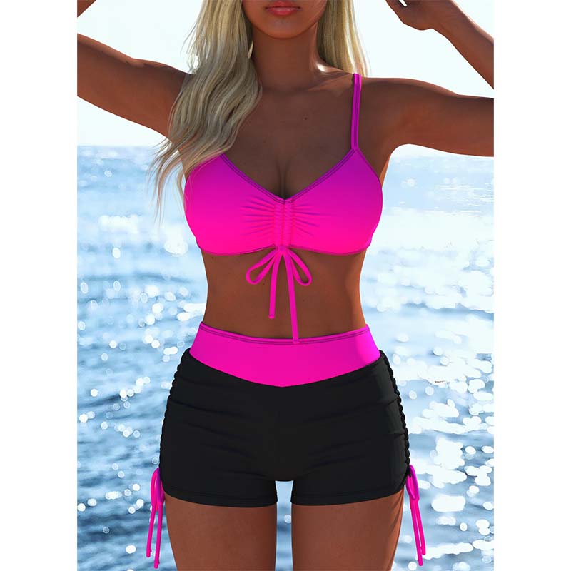📢📢Último día: ¡50 % de descuento! ⏰Conjunto de bikini para mujer: top con cordones y braguitas tipo bóxer, varios diseños🩱 Para la playa y la piscina