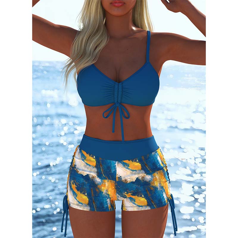 📢📢Último día: ¡50 % de descuento! ⏰Conjunto de bikini para mujer: top con cordones y braguitas tipo bóxer, varios diseños🩱 Para la playa y la piscina