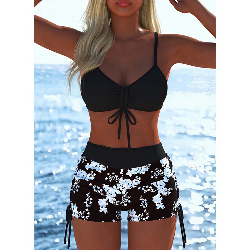 📢📢Último día: ¡50 % de descuento! ⏰Conjunto de bikini para mujer: top con cordones y braguitas tipo bóxer, varios diseños🩱 Para la playa y la piscina
